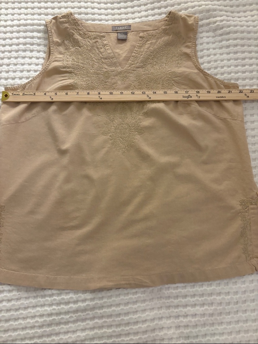 KENAR WOMAN Sleeveless Linen Embroidered Tunic Top in Beige SZ 1X - Picture 5 of 6